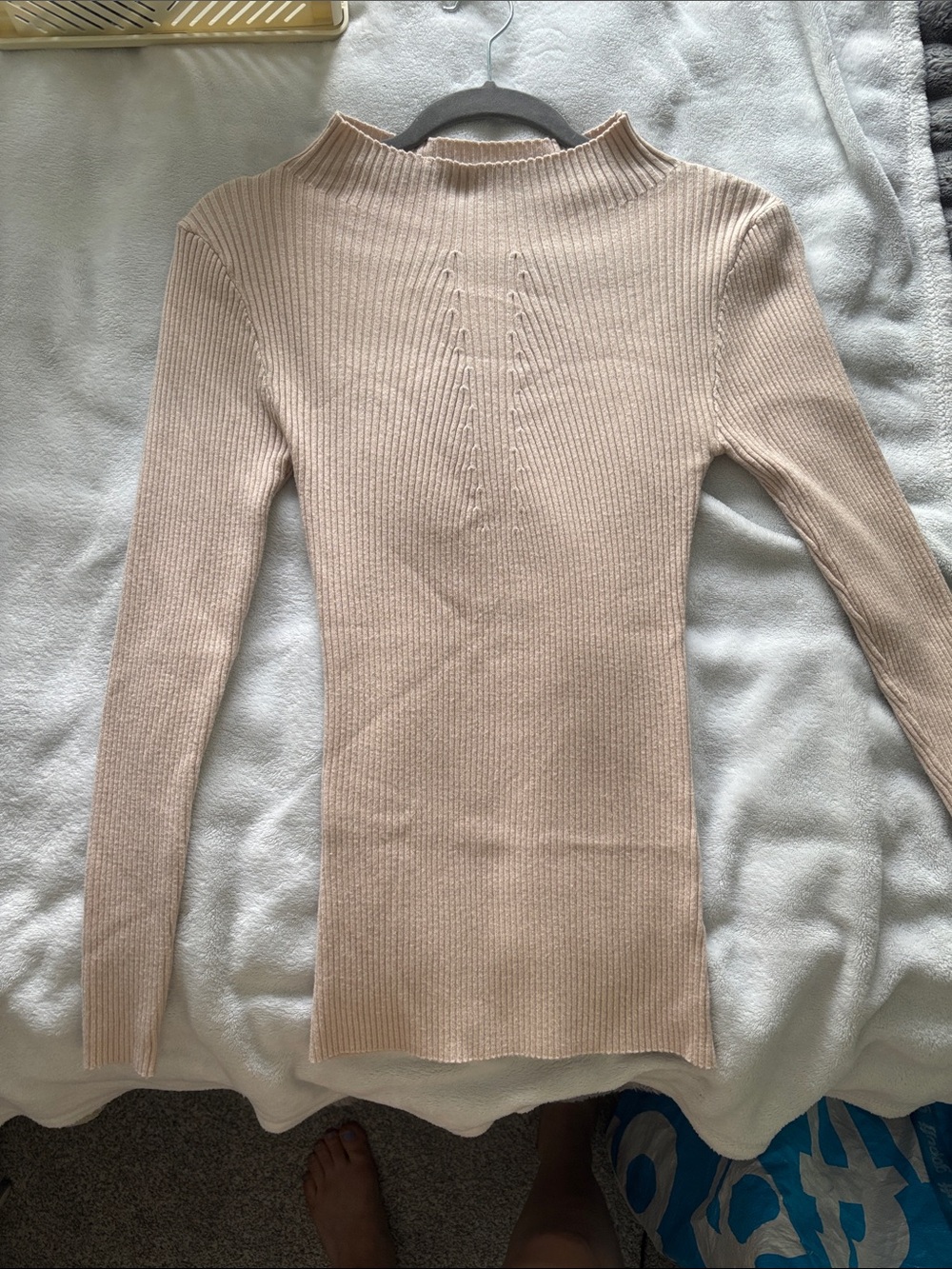 Slim Ribbed Mock Neck Sweater - Light Blush